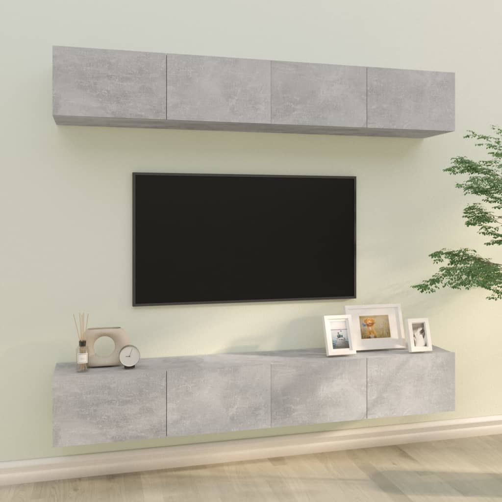 Έπιπλα Τηλεόρασης Τοίχου 4 τεμ. Γκρι 100x30x30εκ. Επεξεργ. Ξύλο - PAKOBAZAAR