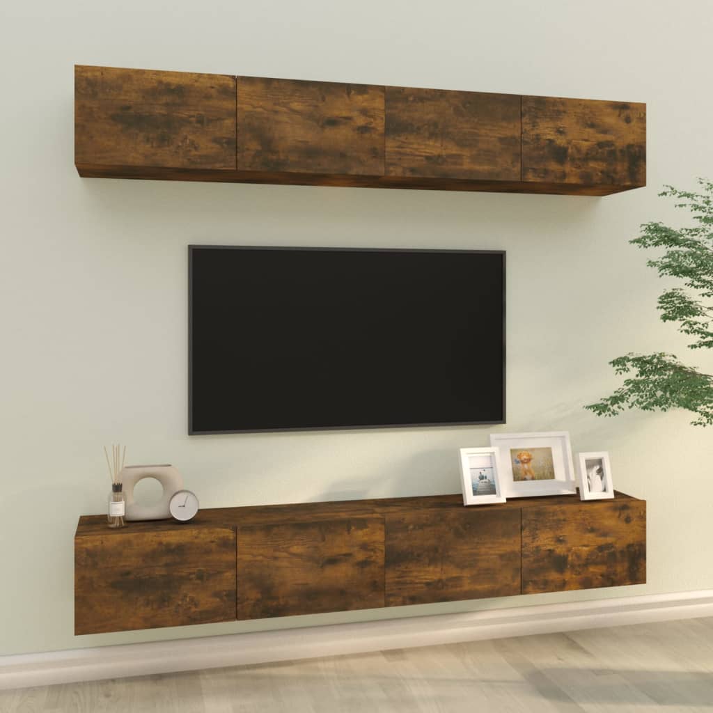 Έπιπλα Τηλεόρασης 4 τεμ. Καπνιστή Δρυς 100 x 30 x 30εκ. - PAKOBAZAAR