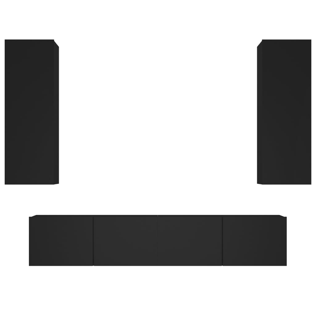 Σετ Επίπλου Τηλεόρασης 4 Τεμαχίων Μαύρο από Επεξεργασμένο Ξύλο - PAKOBAZAAR