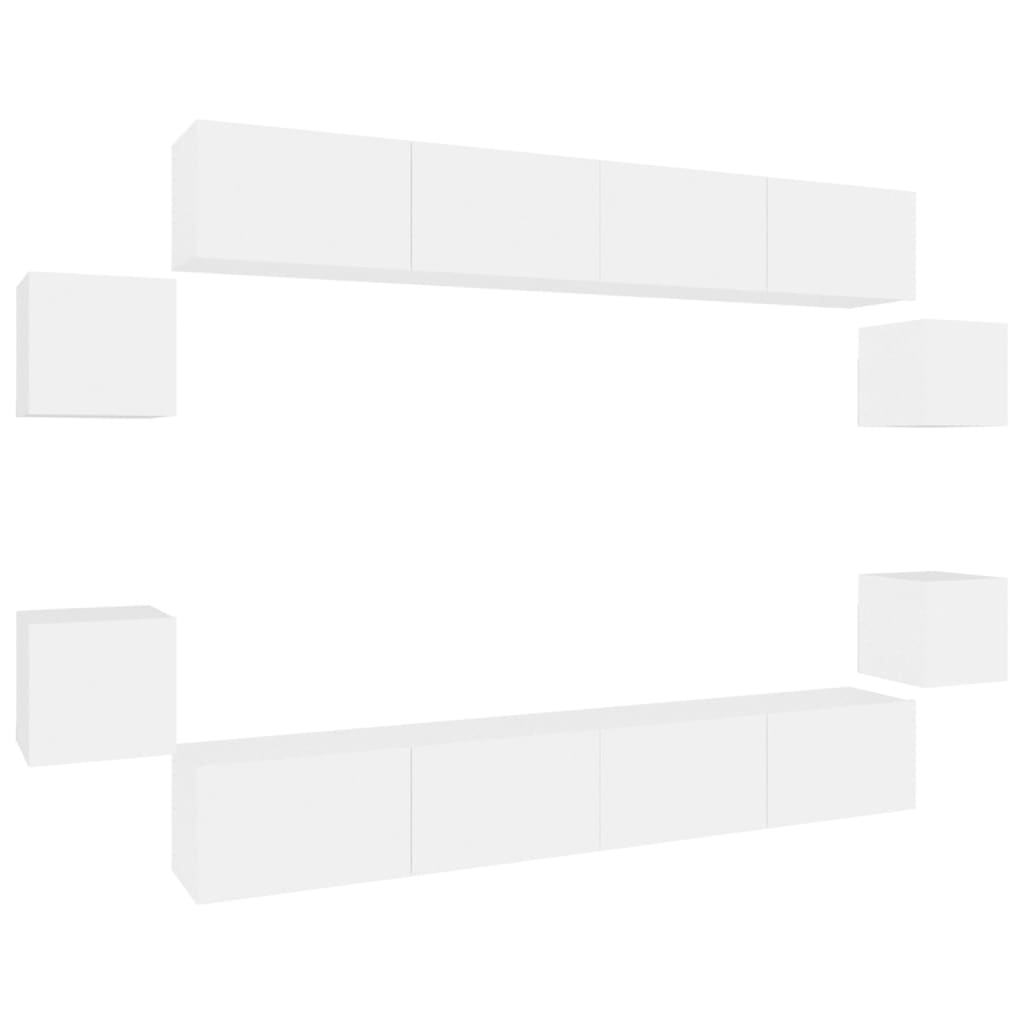 Σετ Επίπλου Τηλεόρασης 8 Τεμαχίων Λευκό από Επεξεργασμένο Ξύλο - PAKOBAZAAR