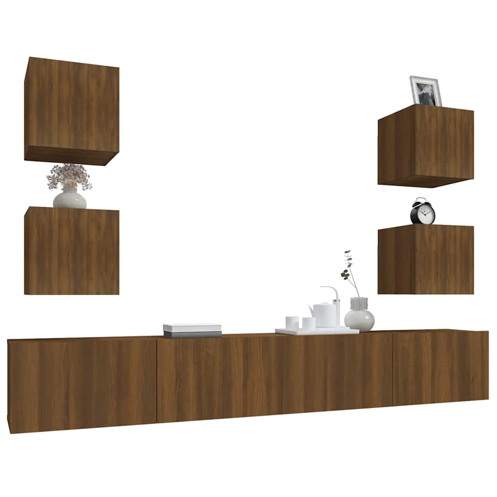 Σετ Επίπλων Τηλεόρασης 6 Τεμαχίων Καφέ δρυς Επεξ. Ξύλο - Pakobazaar