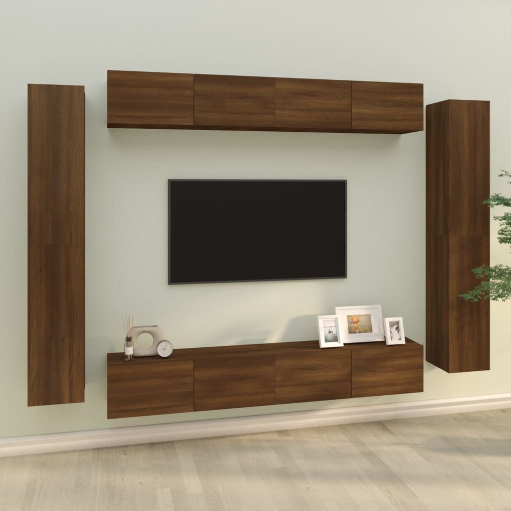Σετ Επίπλων Τηλεόρασης 8 Τεμαχίων Καφέ δρυς Επεξ. Ξύλο