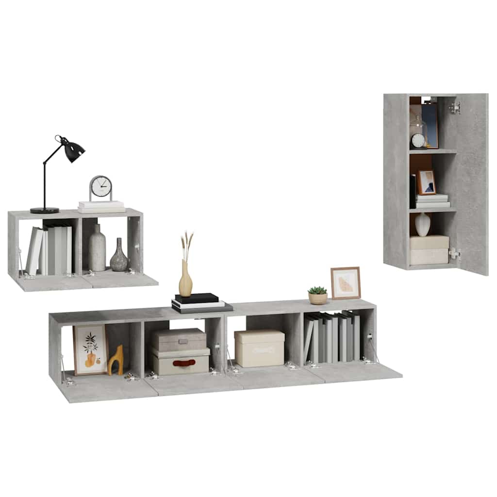 Σετ Επίπλων Τηλεόρασης 4Τεμαχίων Γκρι Σκυρ. Επεξεργασμένο Ξύλο - Pakobazaar