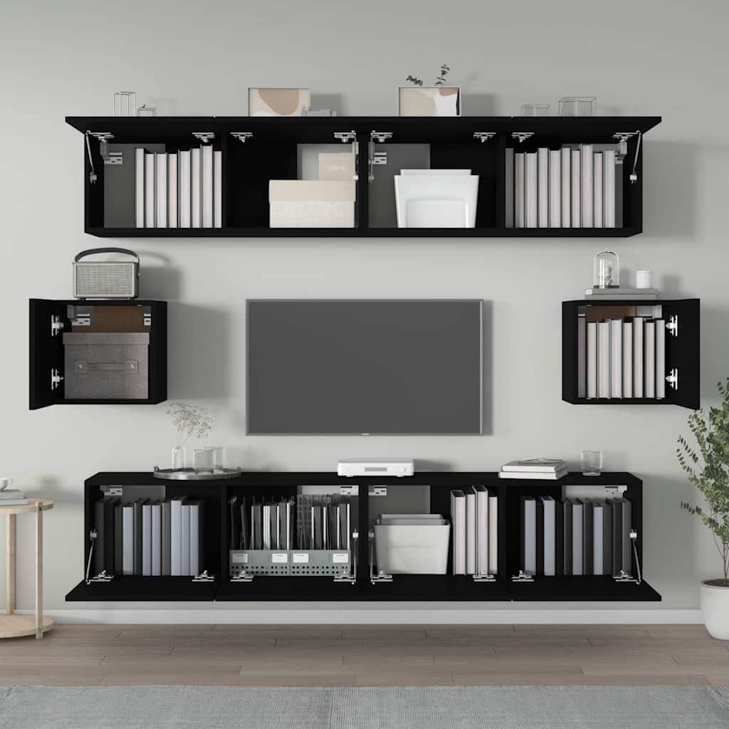 Σετ Επίπλου Τηλεόρασης 6 Τεμαχίων Μαύρο από Επεξεργασμένο Ξύλο