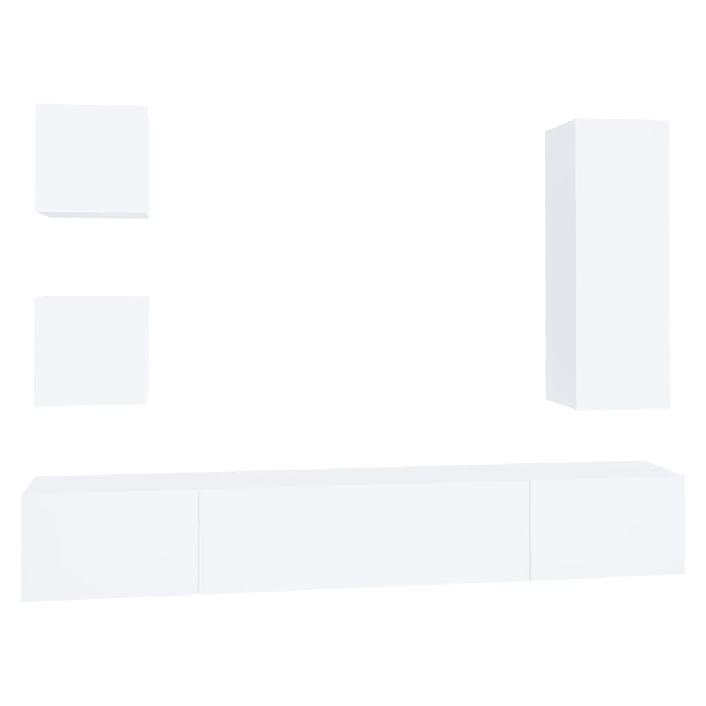 Σετ Επίπλου Τηλεόρασης 5 Τεμαχίων Λευκό από Επεξεργασμένο Ξύλο - PAKOBAZAAR