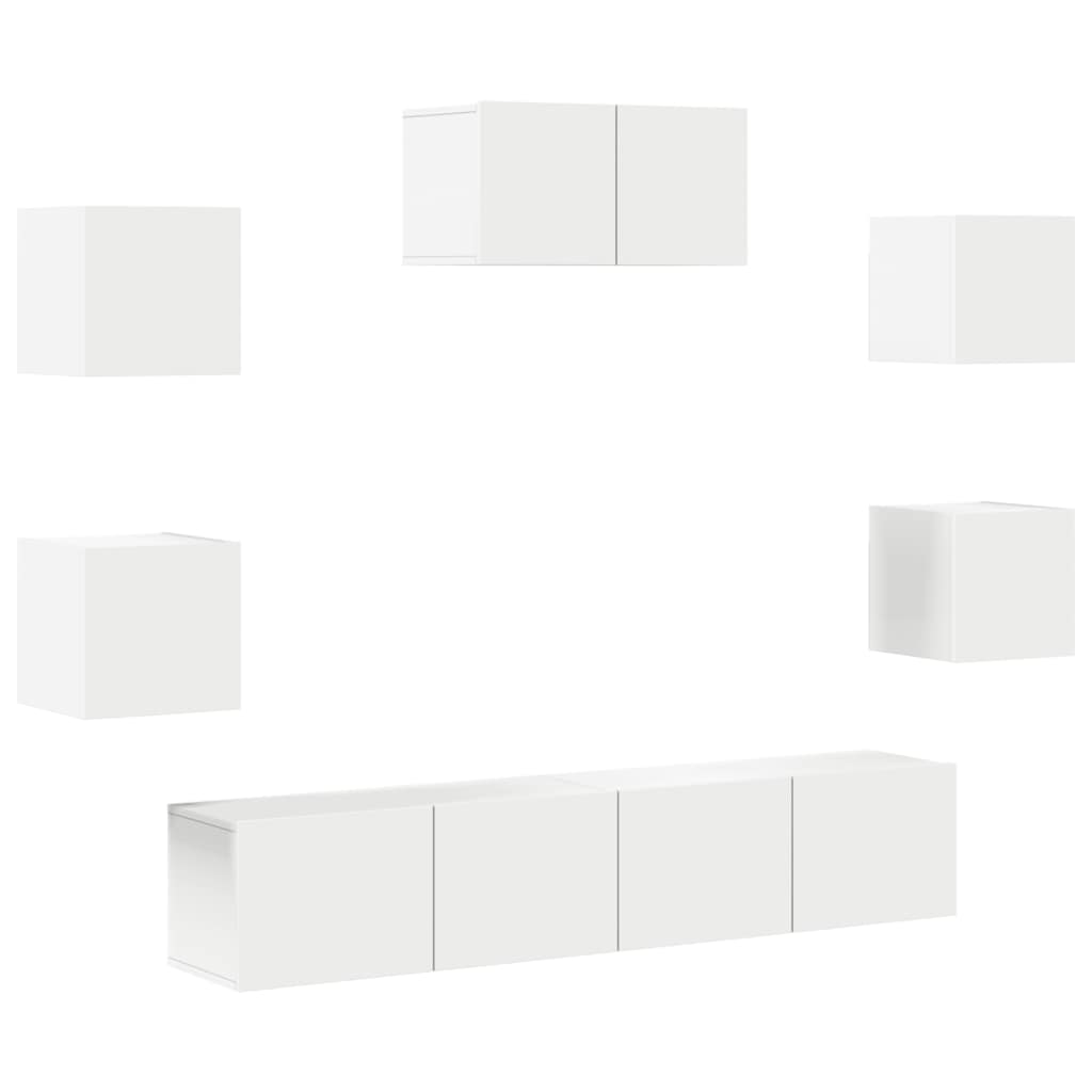 Σετ Επίπλων Τηλεόρασης 7 Τεμαχίων Λευκό από Επεξεργασμένο Ξύλο - PAKOBAZAAR