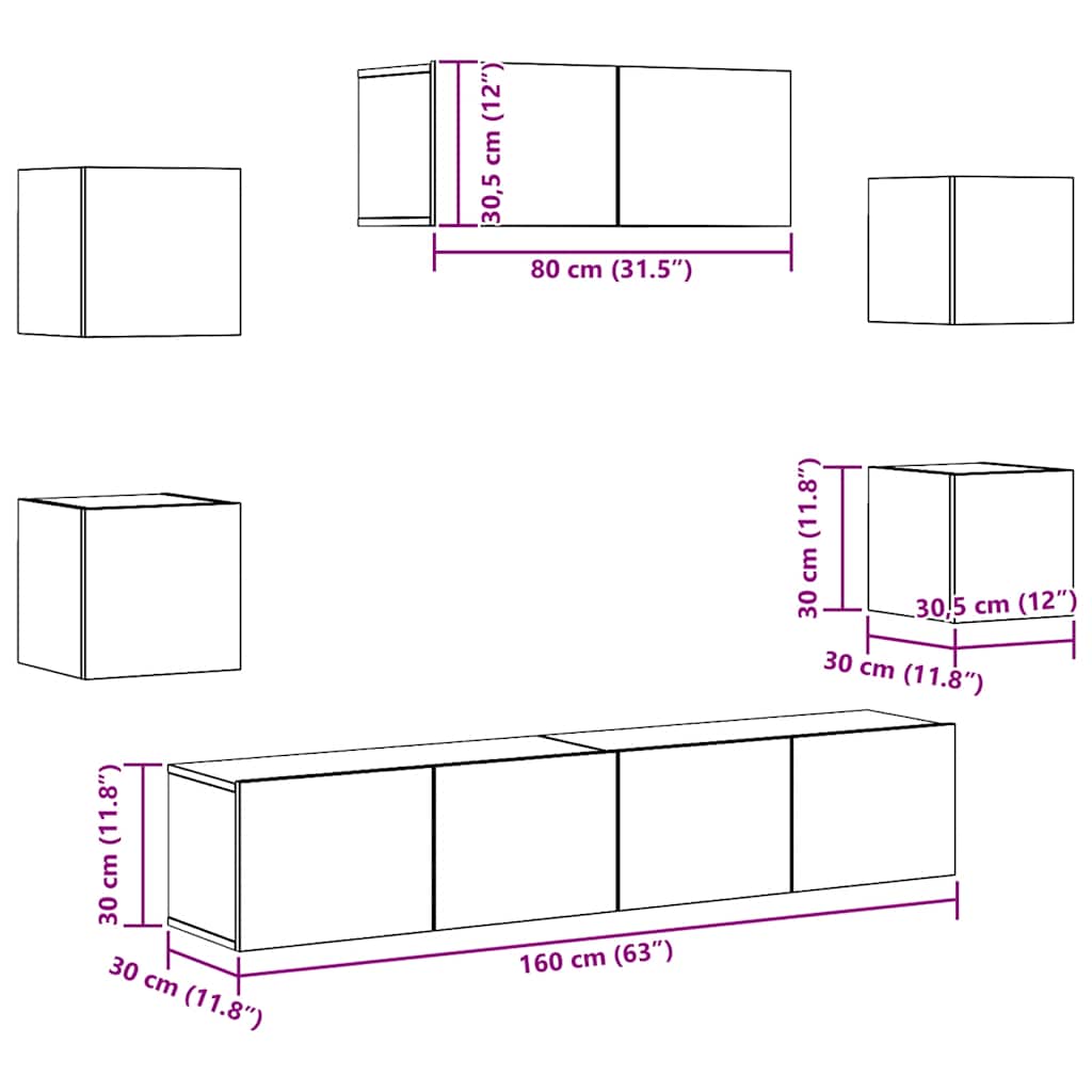 Σετ Επίπλων Τηλεόρασης 7 Τεμαχίων Λευκό από Επεξεργασμένο Ξύλο - PAKOBAZAAR