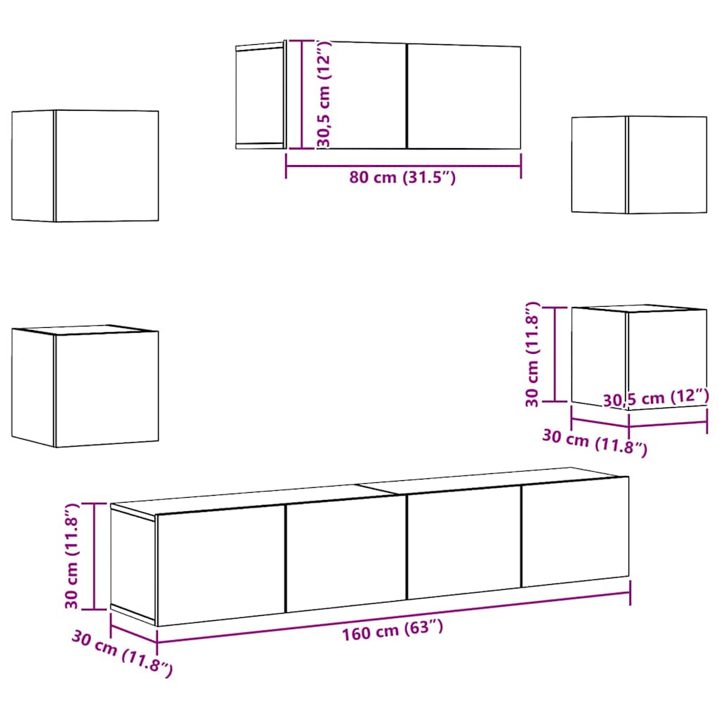Σετ Επίπλων Τηλεόρασης 7 Τεμαχίων Sonoma Δρυς Επεξ. Ξύλο - PAKOBAZAAR