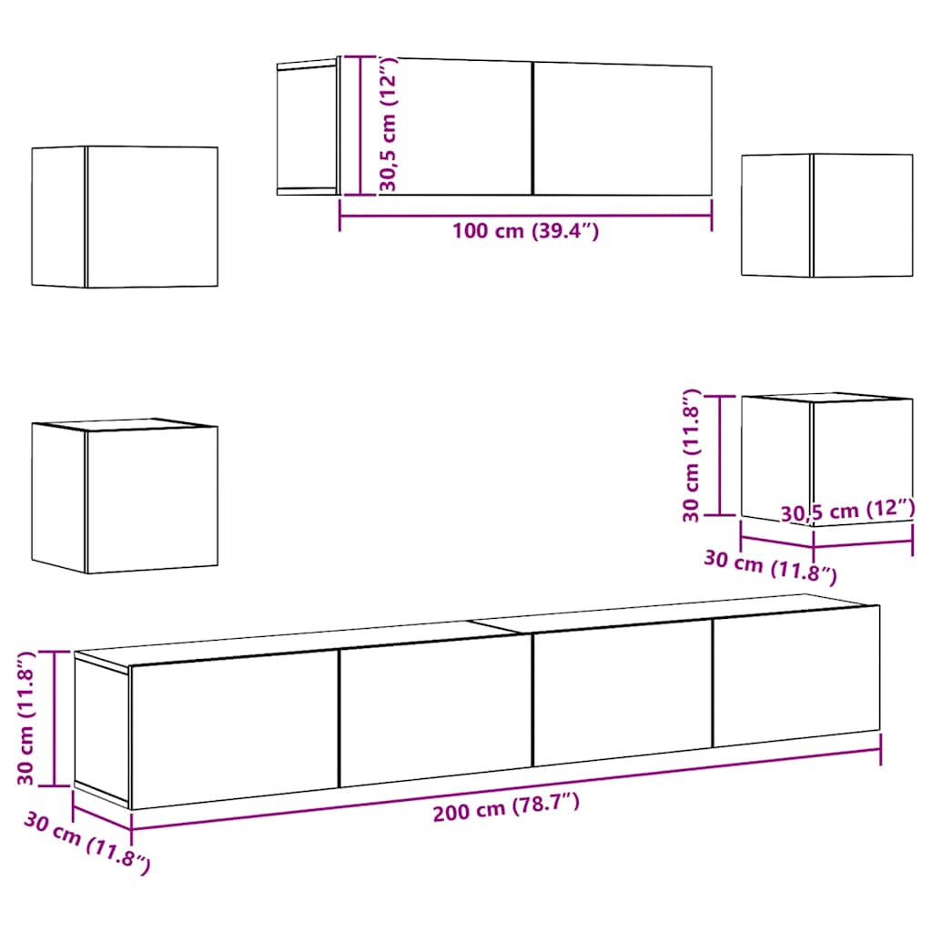 Σετ Επίπλων Τηλεόρασης 7 Τεμαχίων Λευκό από Επεξεργασμένο Ξύλο - PAKOBAZAAR