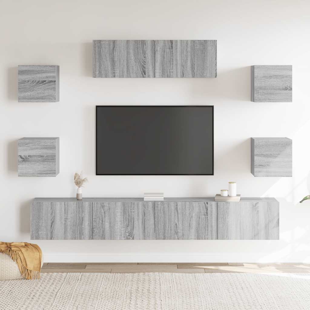 Σετ Επίπλων Τηλεόρασης 7 Τεμ. Γκρι Sonoma Επεξεργασμένο Ξύλο - PAKOBAZAAR