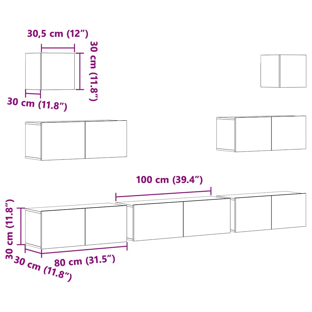 Σετ Επίπλων Τηλεόρασης 7 Τεμ. Γκρι Sonoma Επεξεργασμένο Ξύλο - PAKOBAZAAR