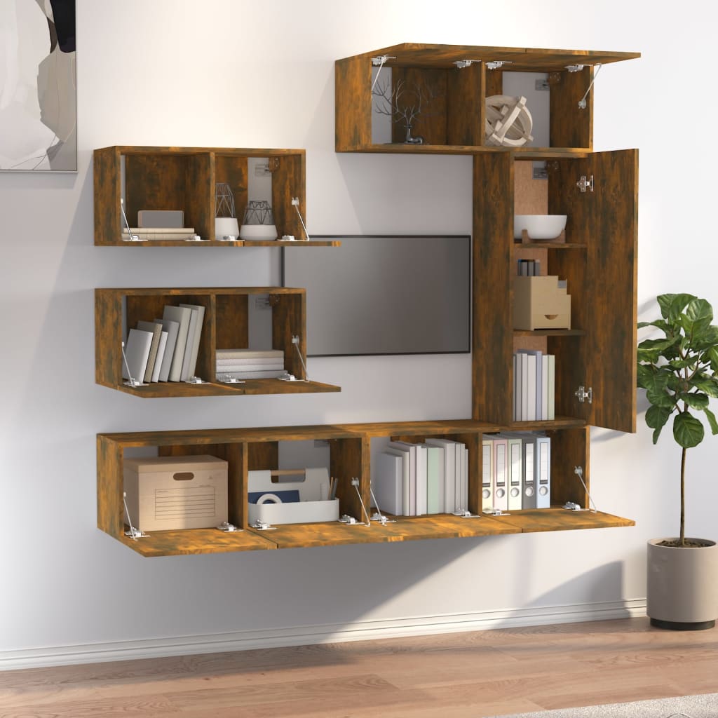 Σετ Επίπλων Τηλεόρασης 6 Τεμαχίων Καπνιστή δρυς Επεξ. Ξύλο