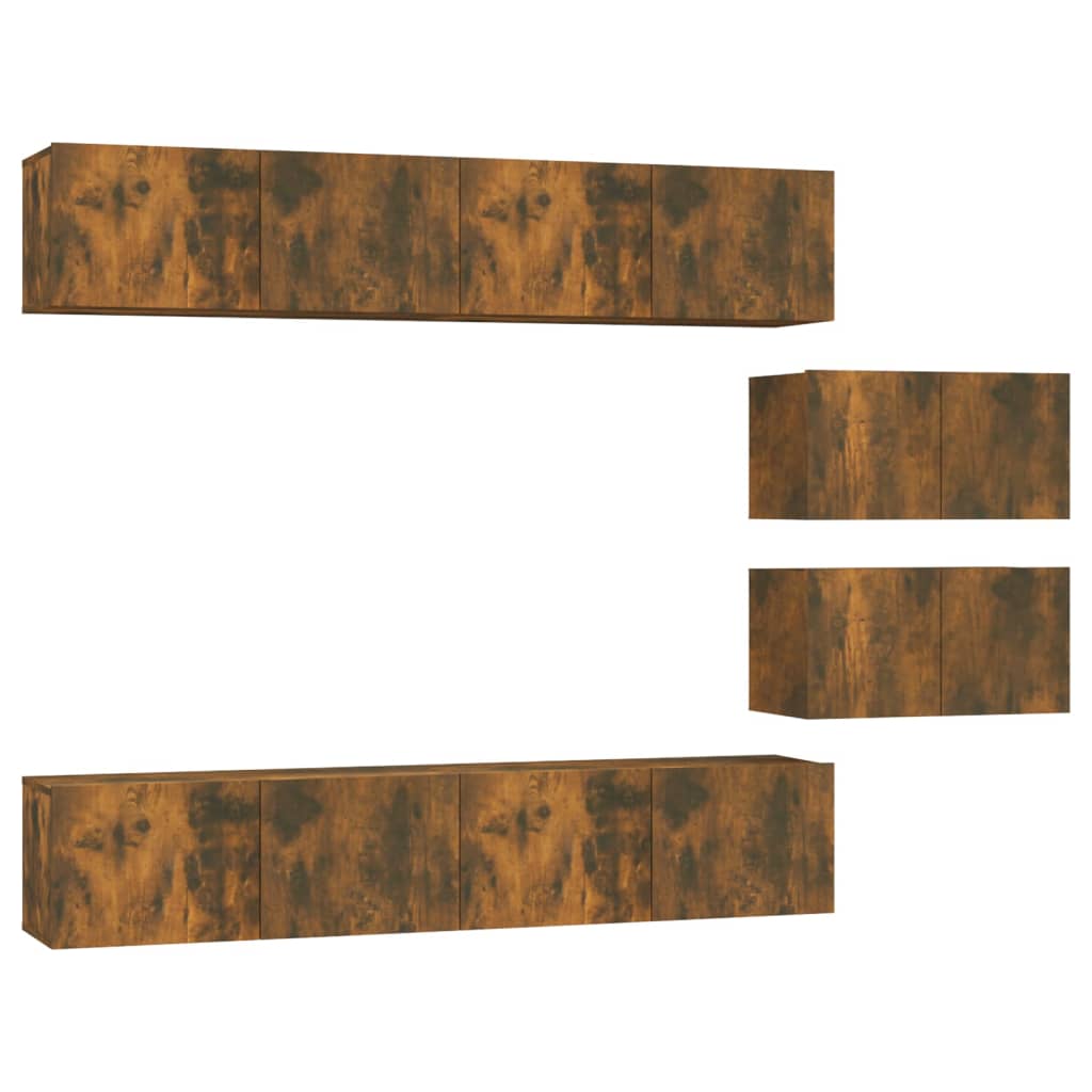 Σετ Επίπλων Τηλεόρασης 6 Τεμαχίων Καπνιστή δρυς Επεξ. Ξύλο - PAKOBAZAAR