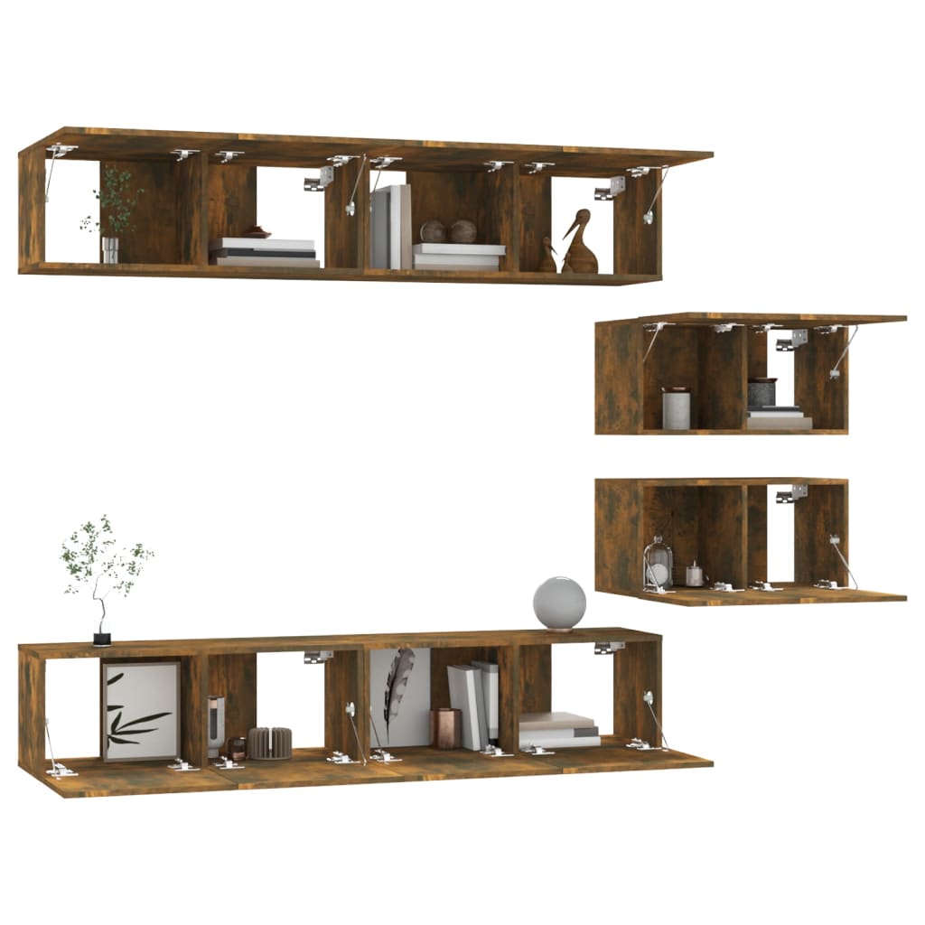 Σετ Επίπλων Τηλεόρασης 6 Τεμαχίων Καπνιστή δρυς Επεξ. Ξύλο - PAKOBAZAAR