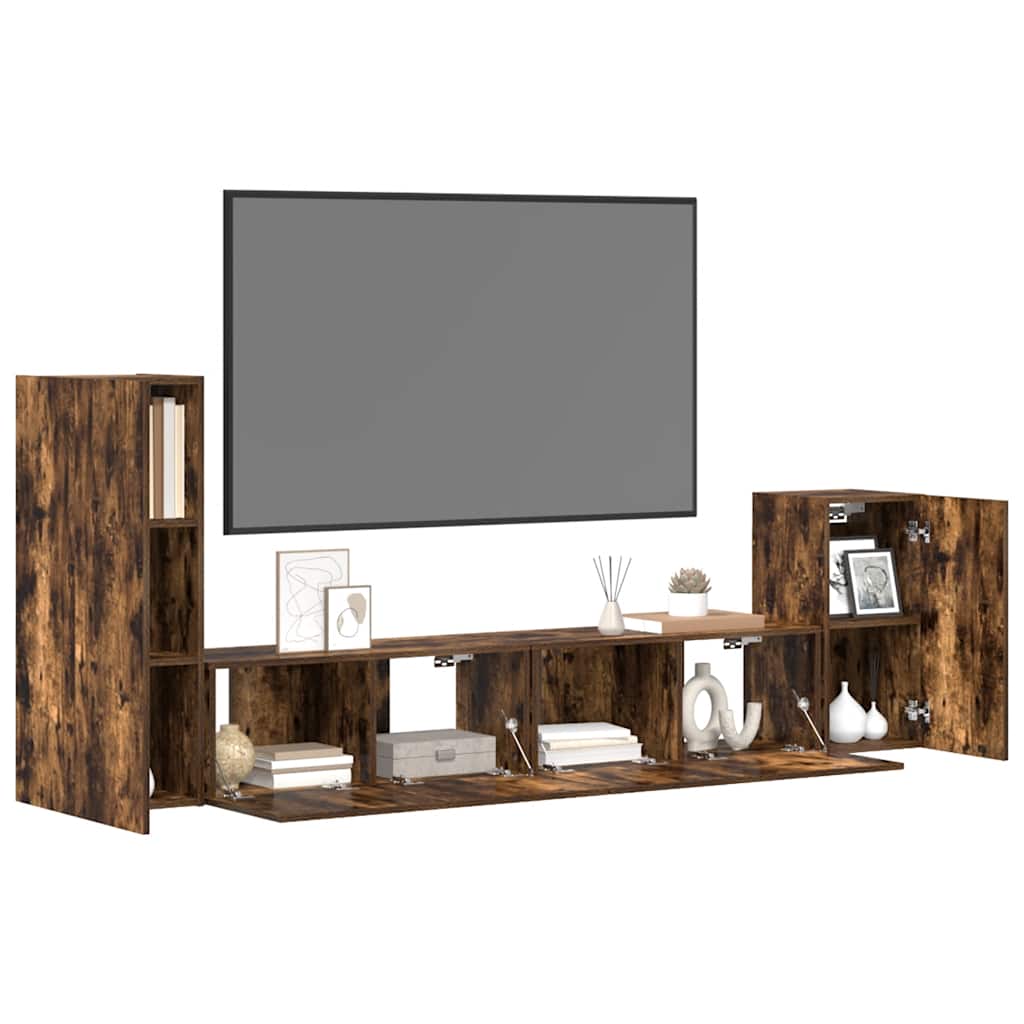 Σετ Επίπλων Τηλεόρασης 4 Τεμαχίων Καπνιστή δρυς Επεξ. Ξύλο