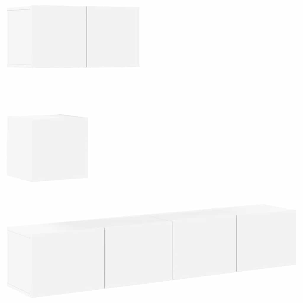 Σετ Επίπλου Τηλεόρασης 4 Τεμαχίων Λευκό από Επεξεργασμένο Ξύλο - PAKOBAZAAR