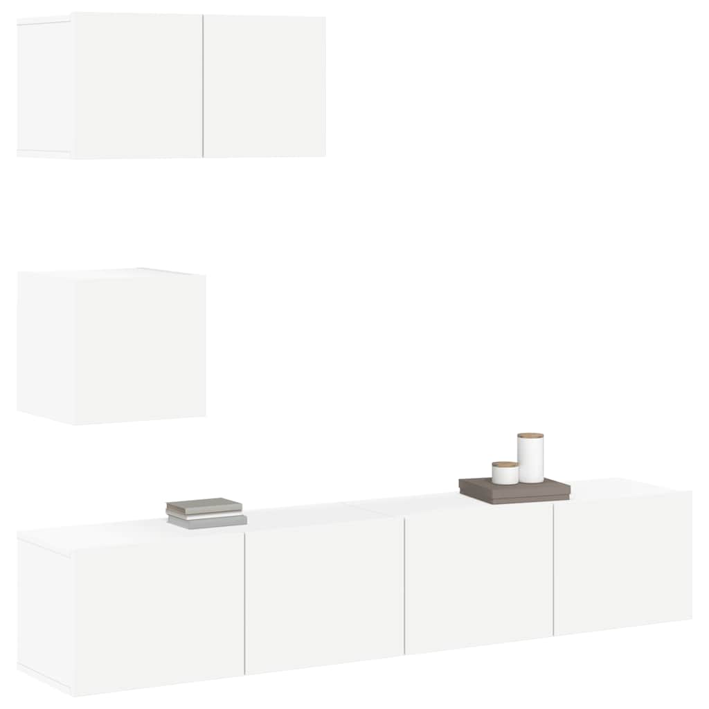 Σετ Επίπλου Τηλεόρασης 4 Τεμαχίων Λευκό από Επεξεργασμένο Ξύλο - PAKOBAZAAR