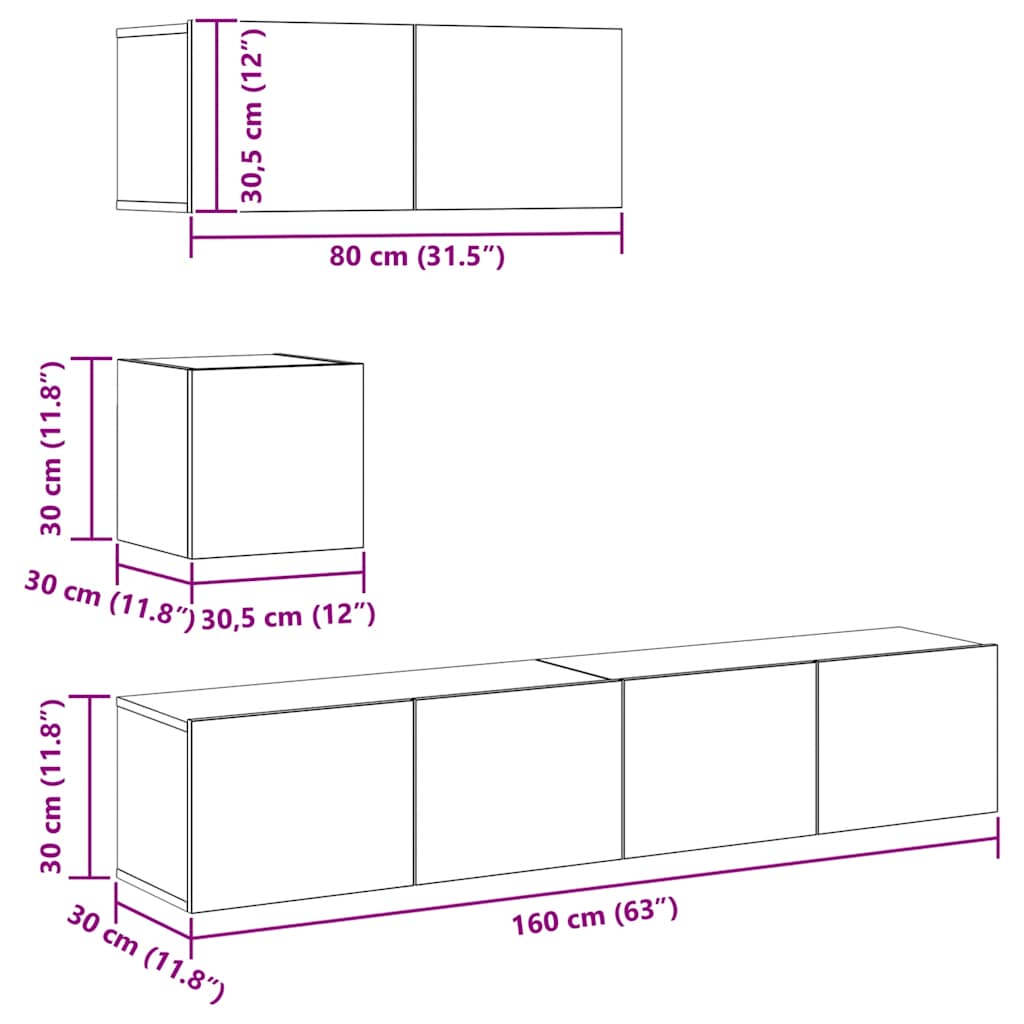 Σετ Επίπλου Τηλεόρασης 4 Τεμαχίων Μαύρο από Επεξεργασμένο Ξύλο - PAKOBAZAAR