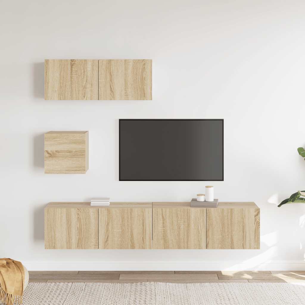 Σετ Επίπλων Τηλεόρασης 4 Τεμαχίων Sonoma Δρυς Επεξ. Ξύλο - Pakobazaar