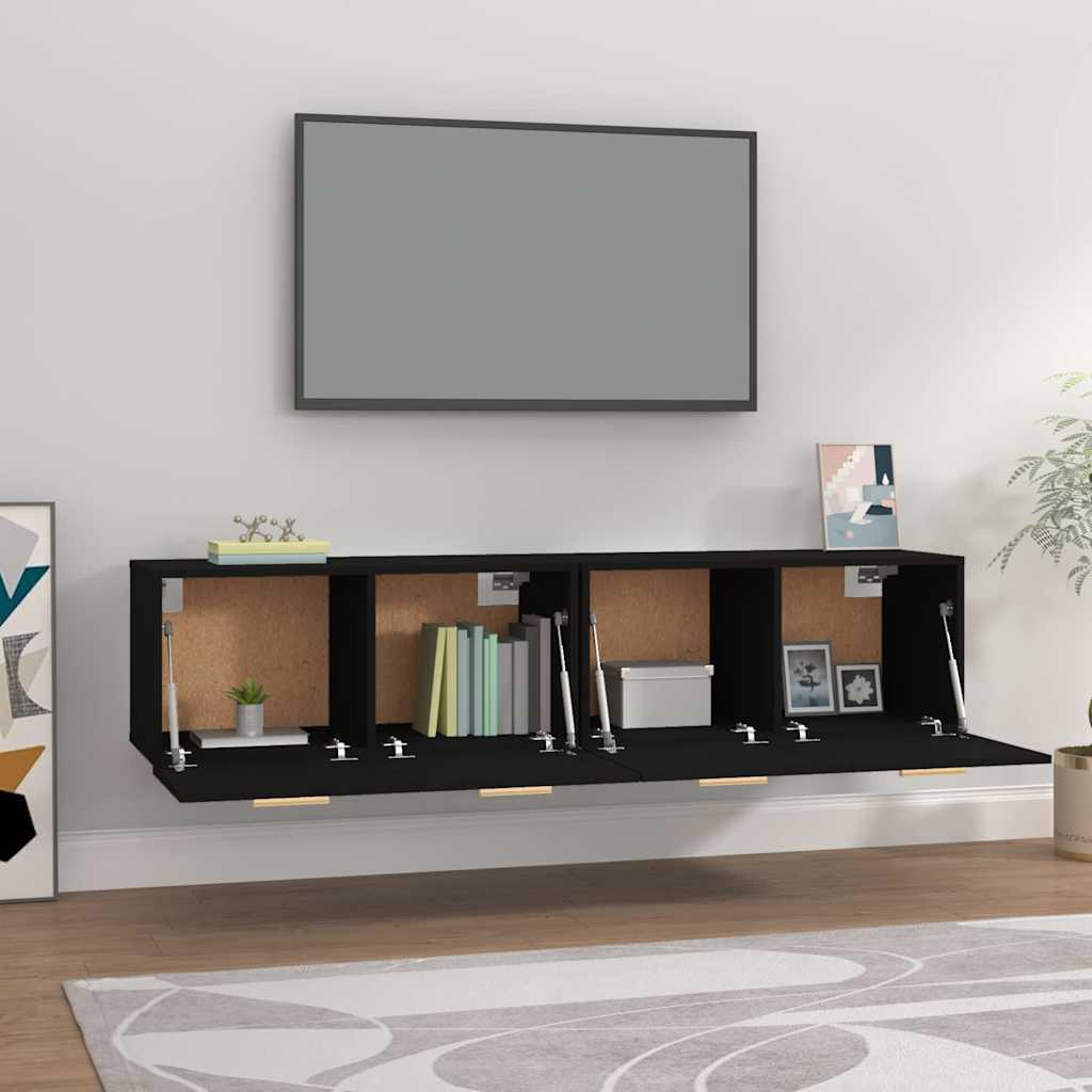 Ντουλάπια Τοίχου 2 τεμ. Μαύρα 80x35x36,5 εκ. Επεξ. Ξύλο