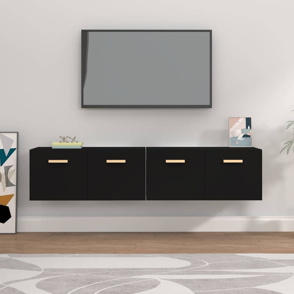 Ντουλάπια Τοίχου 2 τεμ. Μαύρα 80x35x36,5 εκ. Επεξ. Ξύλο