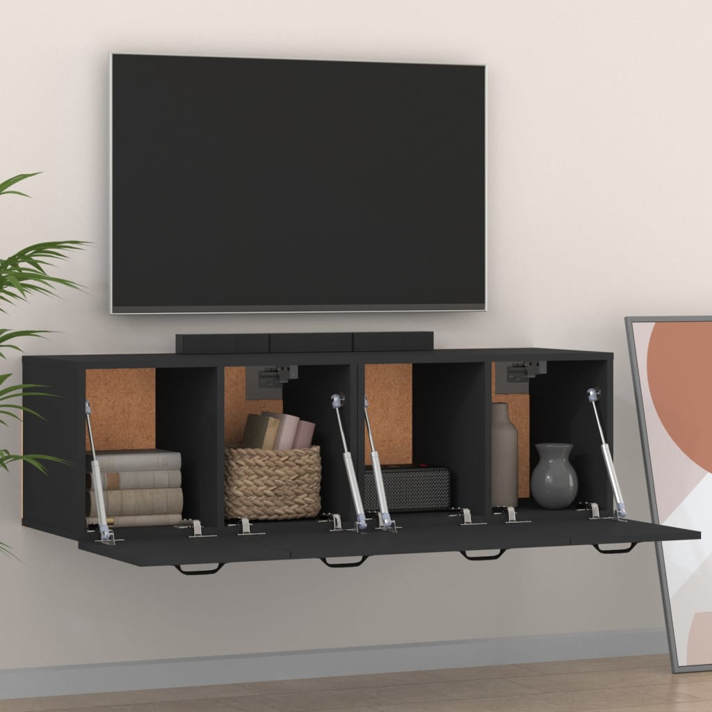 Ντουλάπια Τοίχου 2 τεμ. Μαύρα 80x35x36,5 εκ. Επεξ. Ξύλο