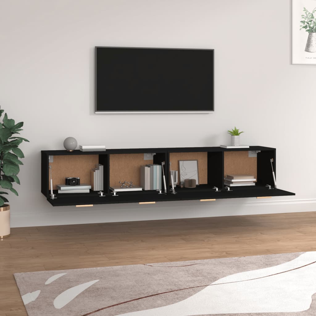 Ντουλάπια Τοίχου 2 Τεμ. Μαύρα 100x36,5x35εκ. Επεξεργασμένο Ξύλο