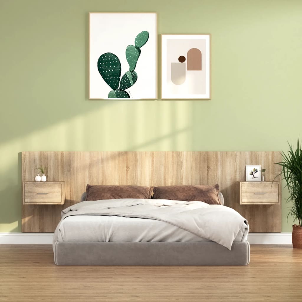 Κεφαλάρι Κρεβατιού με Κομοδίνα Sonoma Δρυς Επεξεργασμένο Ξύλο - Pakobazaar