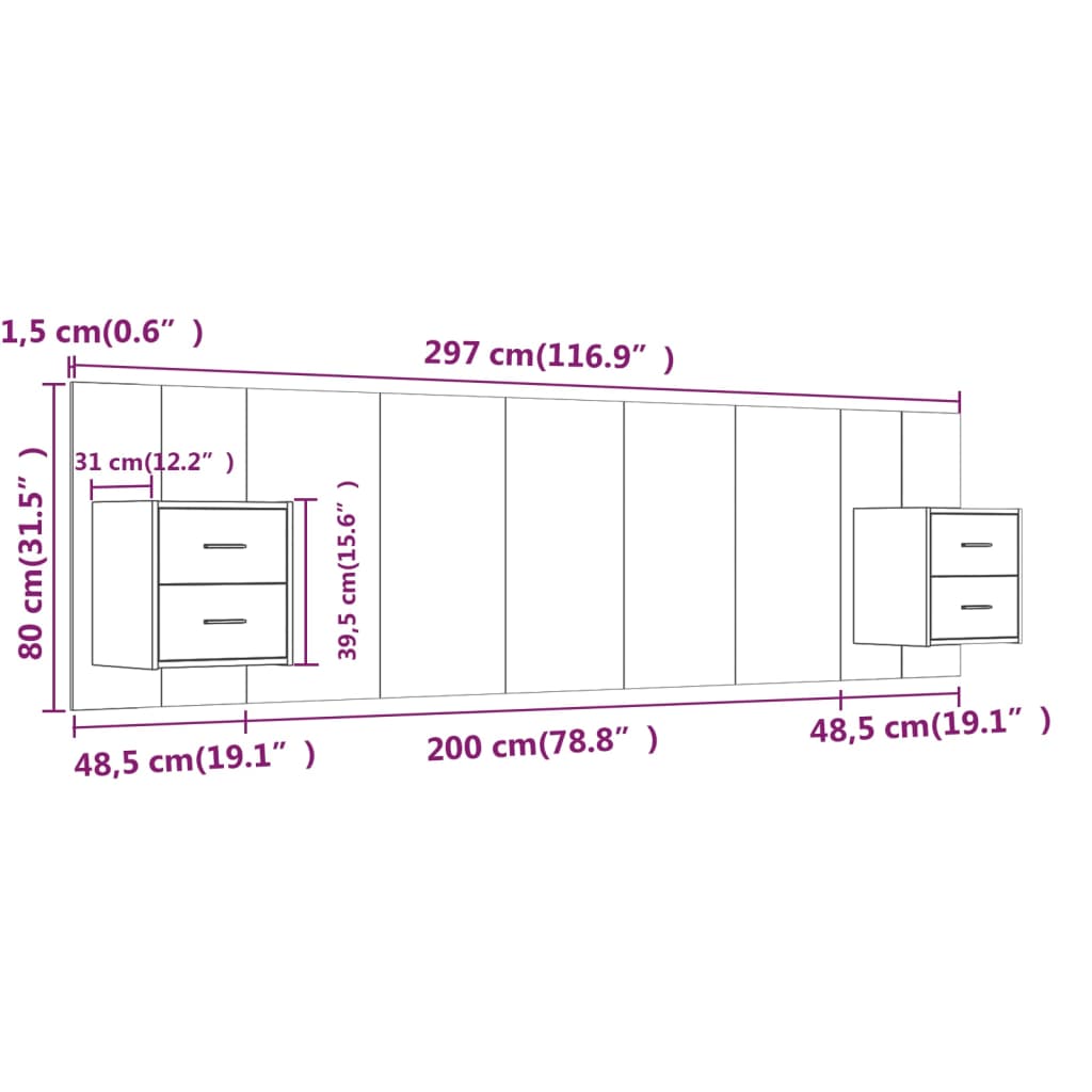 Κεφαλάρι Κρεβατιού με Κομοδίνα Λευκό από Επεξεργασμένο Ξύλο - PAKOBAZAAR