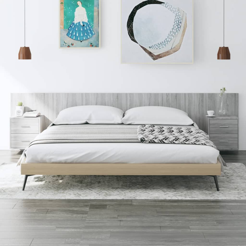 Κεφαλάρι Κρεβατιού με Κομοδίνα Γκρι Sonoma Επεξεργασμένο Ξύλο - PAKOBAZAAR