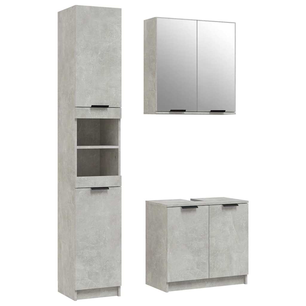 Σετ Επίπλων Μπάνιου 3 Τεμαχίων Γκρι Σκυρ. Επεξεργασμένο Ξύλο