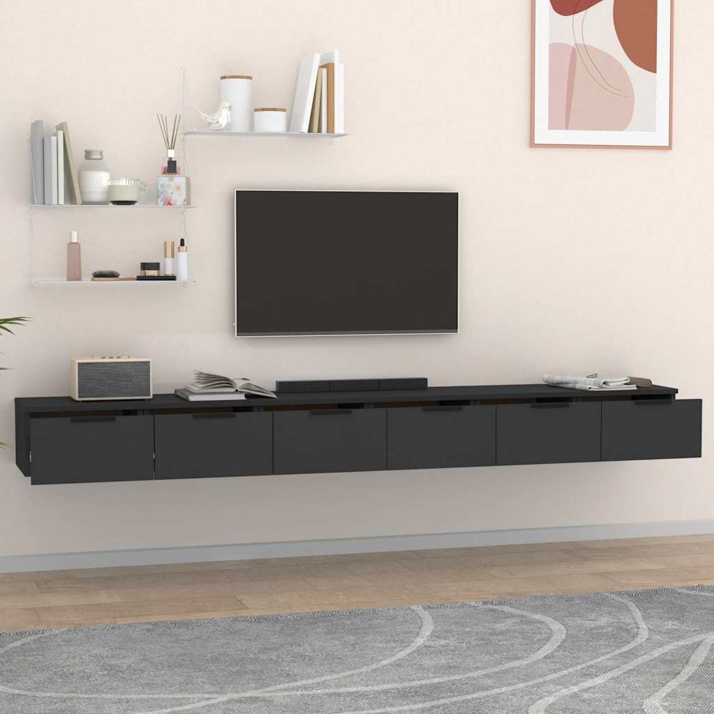 Ντουλάπια Τοίχου 2 τεμ. Μαύρα 102x30x20 εκ. από Επεξεργ. Ξύλο