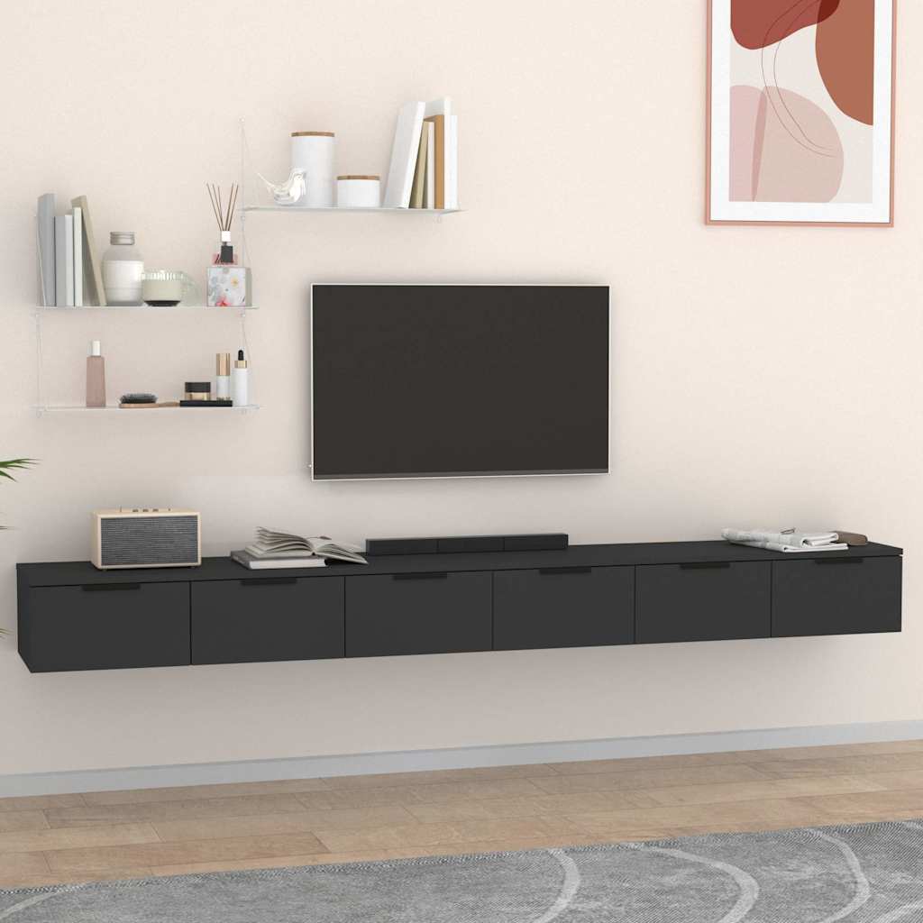 Ντουλάπια Τοίχου 2 τεμ. Μαύρα 102x30x20 εκ. από Επεξεργ. Ξύλο
