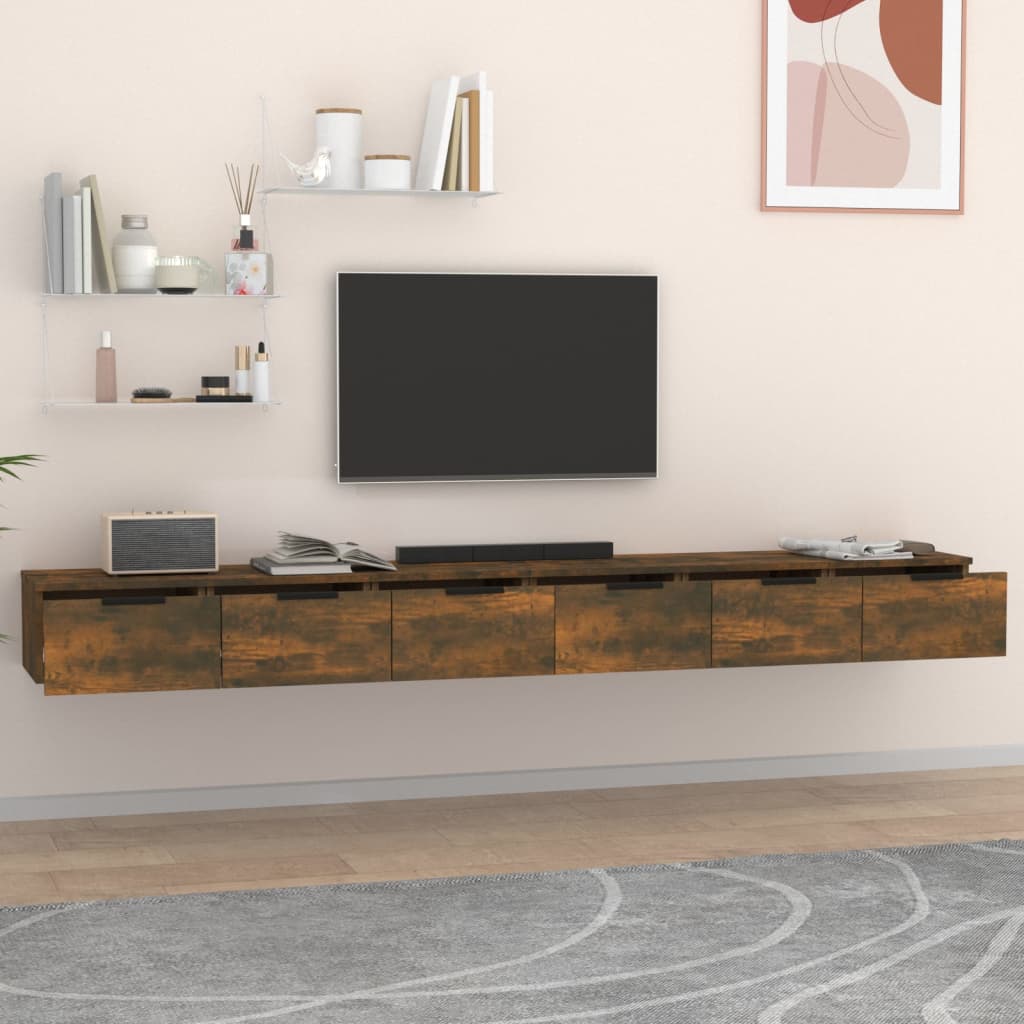 Ντουλάπια Τοίχου 2 τεμ. Καπνιστή Δρυς 102x30x32 εκ. Επεξ. Ξύλο - PAKOBAZAAR