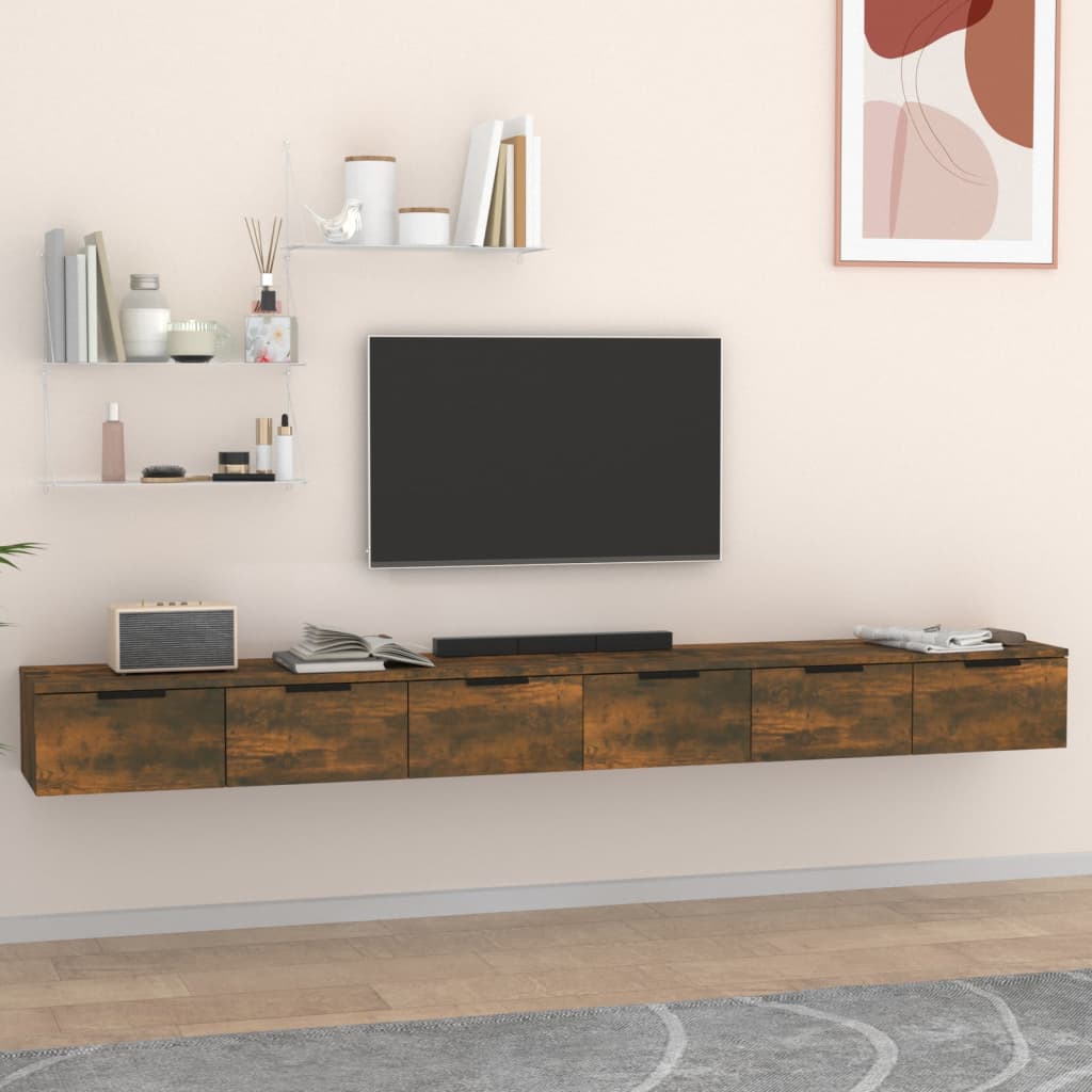 Ντουλάπια Τοίχου 2 τεμ. Καπνιστή Δρυς 102x30x32 εκ. Επεξ. Ξύλο - PAKOBAZAAR