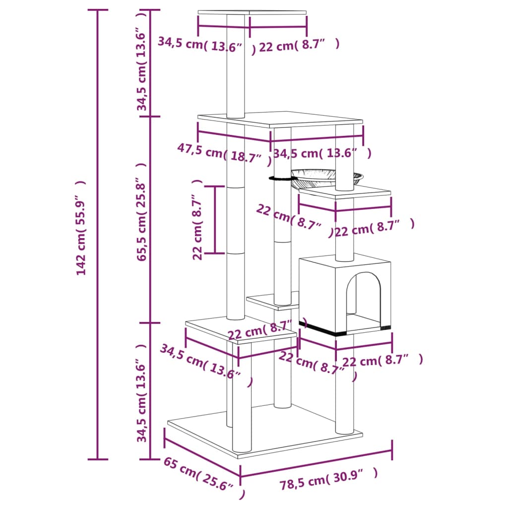 Γατόδεντρο Κρεμ 142 εκ. με Στύλους Ξυσίματος από Σιζάλ - PAKOBAZAAR