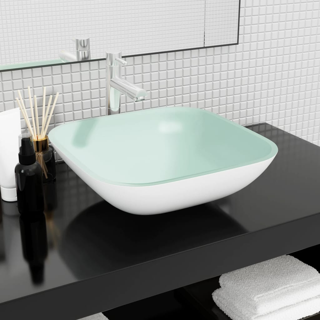 Νιπτήρας Λευκός 42 x 42 x 14 εκ. Γυάλινος - Pakobazaar