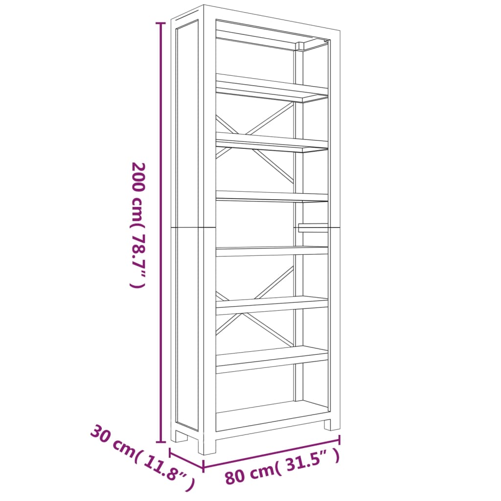 Βιβλιοθήκη με 7 Επίπεδα 80 x 30 x 200 εκ. Μασίφ Ξύλο Ακακίας