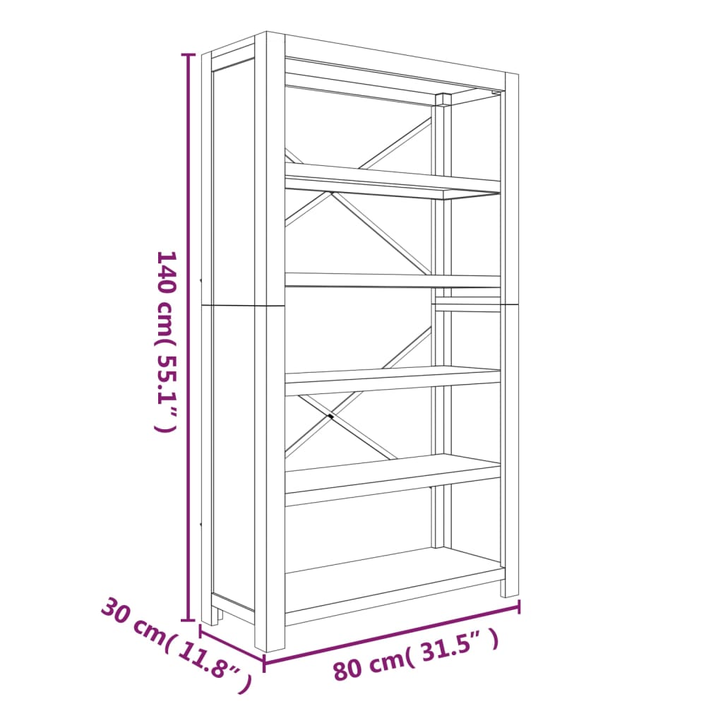 Βιβλιοθήκη με 5 Επίπεδα 80 x 30 x 140 εκ. Μασίφ Ξύλο Ακακίας