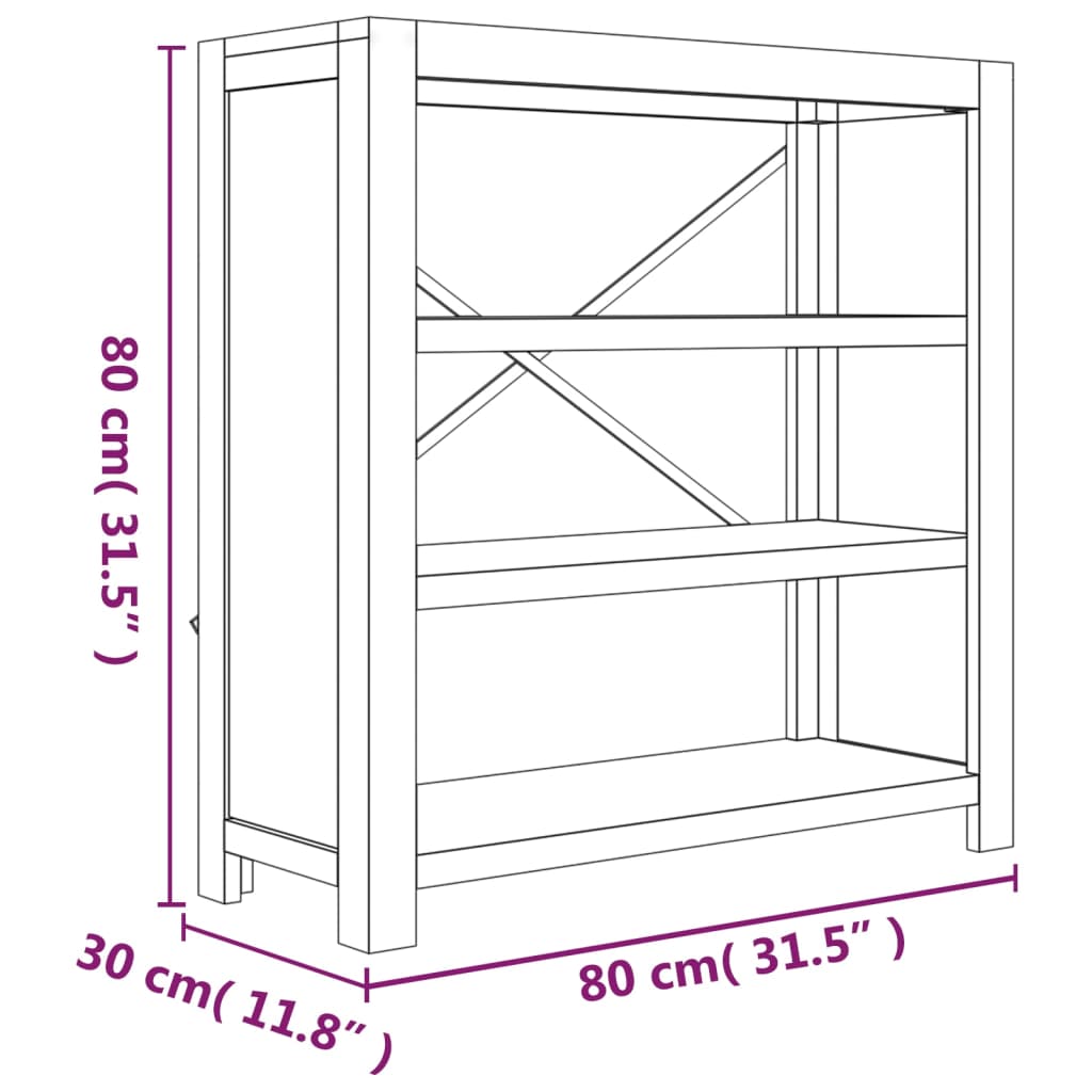 Βιβλιοθήκη με 3 Επίπεδα 80x30x80 εκ. Μασίφ Ξύλο Ακακίας