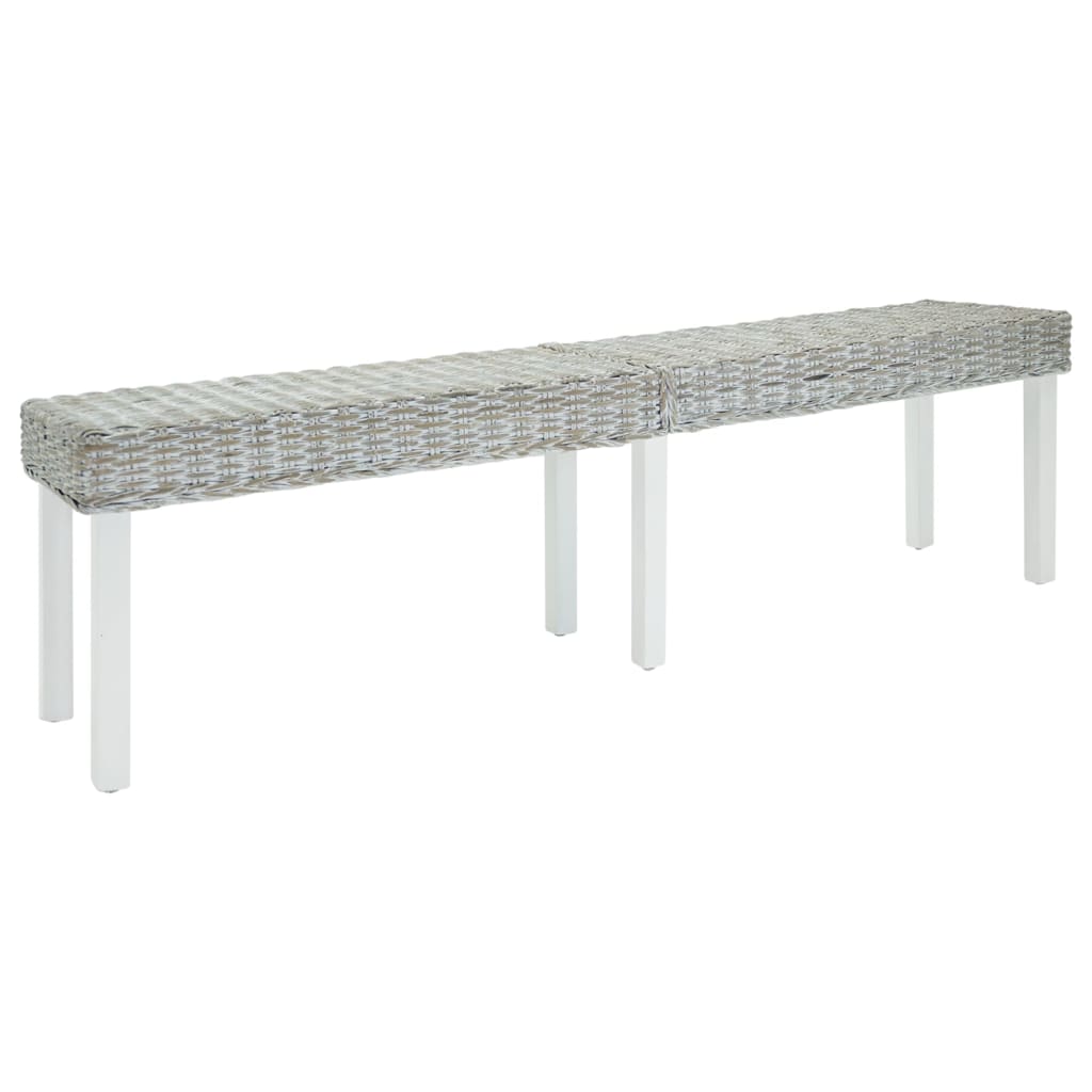 Πάγκος Λευκός 160x35x45 εκ. από Φυσικό Ρατάν Kubu & Μασίφ Ξύλο Μαόνι - Pakobazaar