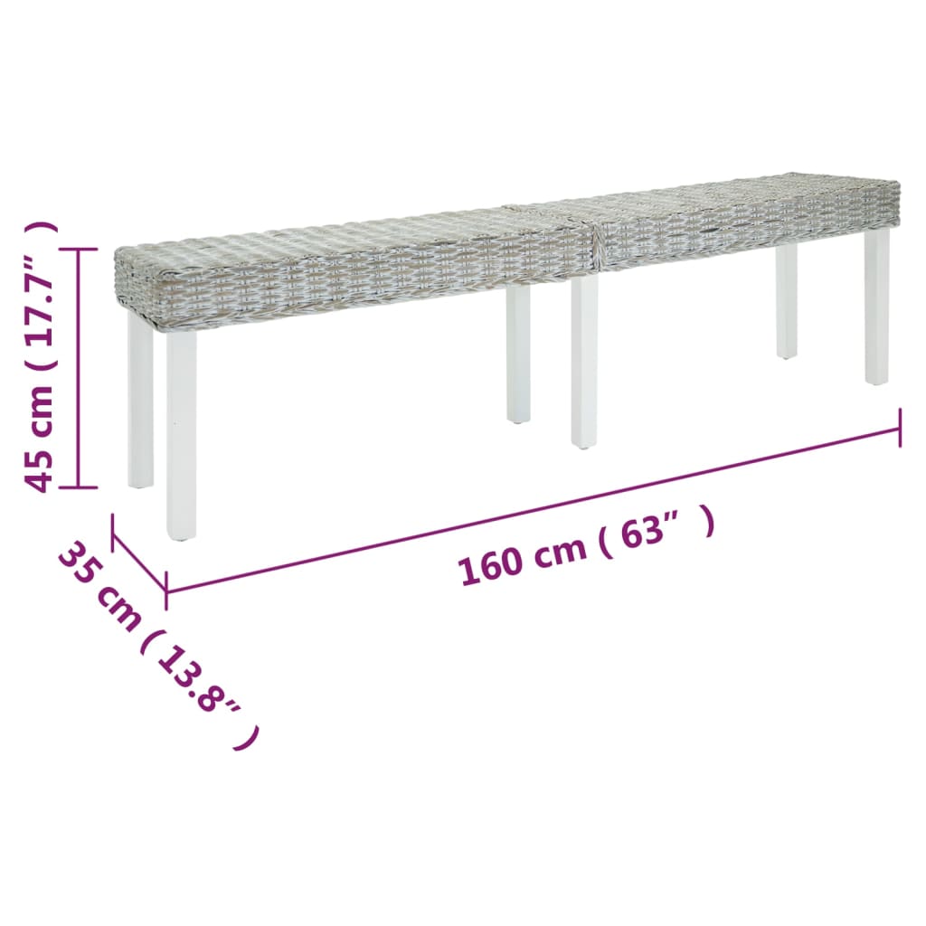 Πάγκος Λευκός 160x35x45 εκ. από Φυσικό Ρατάν Kubu & Μασίφ Ξύλο Μαόνι - Pakobazaar