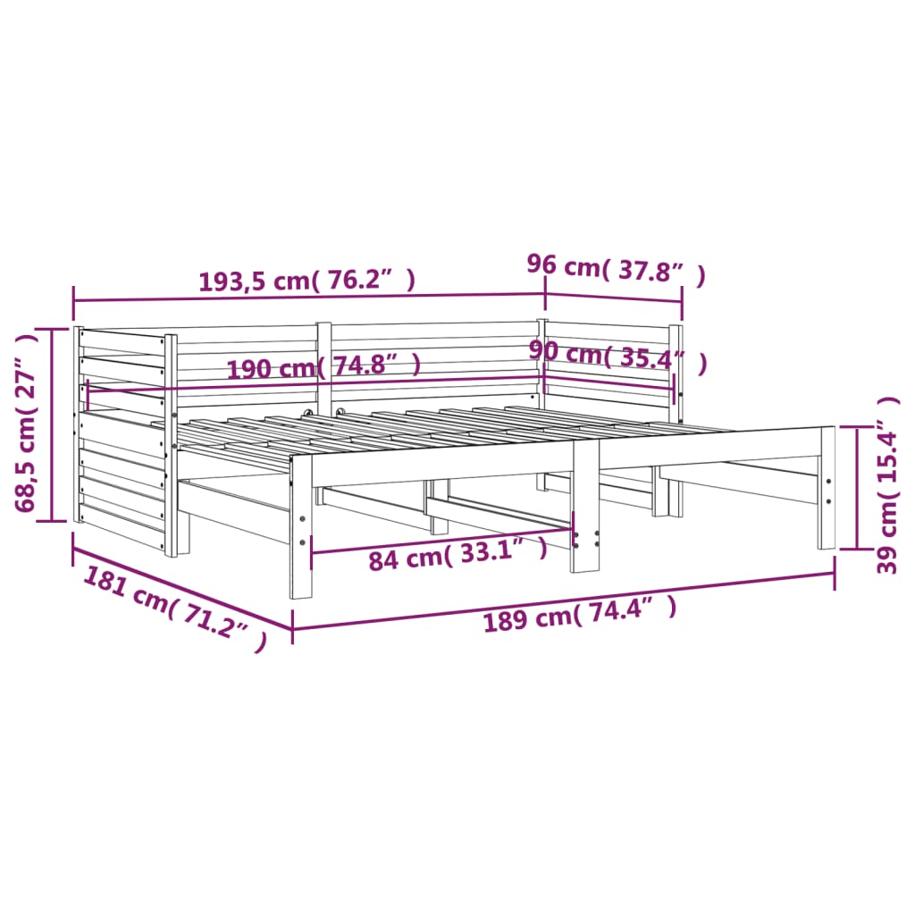 Καναπές Κρεβάτι Συρόμενος Λευκός 2x(90x190) εκ. από Μασίφ Πεύκο
