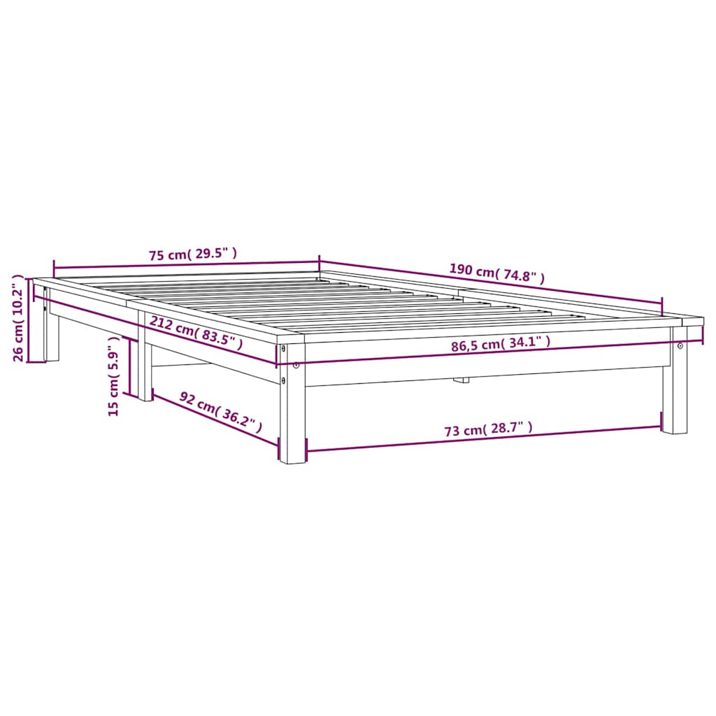 Πλαίσιο Κρεβατιού 75 x 190 εκ. Μασίφ Ξύλο Πεύκου Small Single