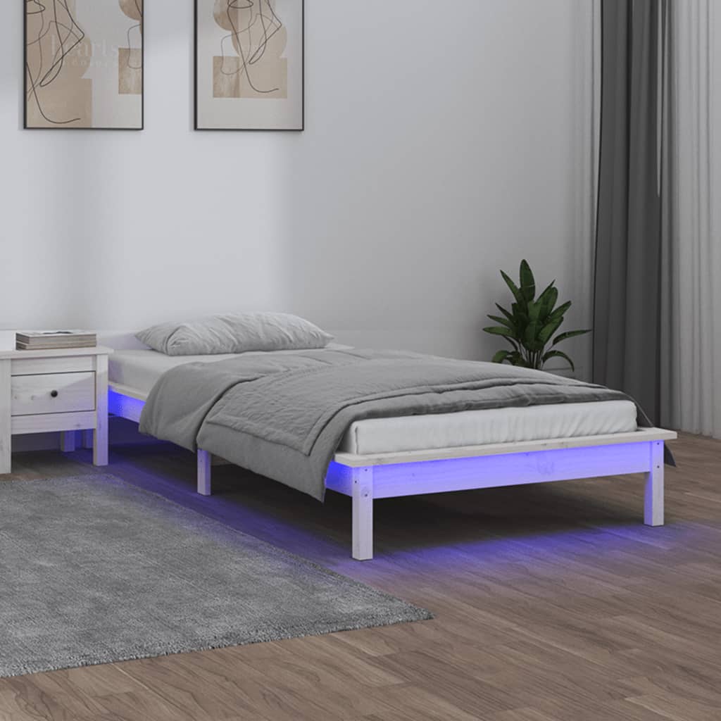 Πλαίσιο Κρεβατιού με LED Λευκό 90 x 200 εκ. από Μασίφ Ξύλο - Pakobazaar