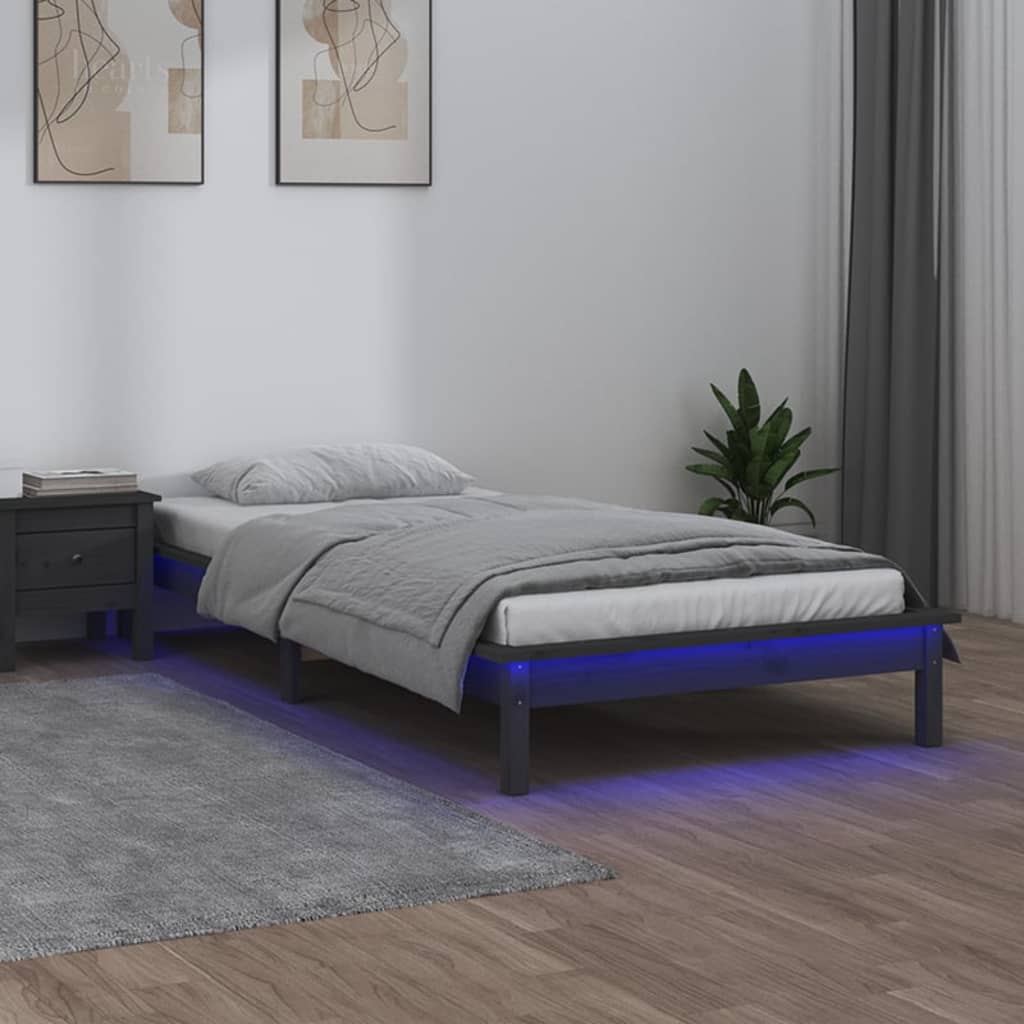 Πλαίσιο Κρεβατιού με LED Γκρι 100 x 200 εκ. από Μασίφ Ξύλο - Pakobazaar