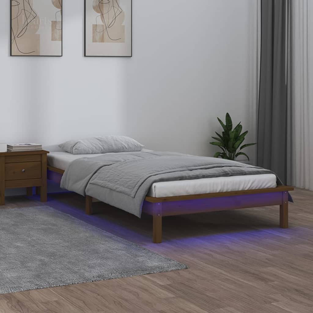 Πλαίσιο Κρεβατιού LED Καφέ Μελί 100 x 200 εκ. από Μασίφ Ξύλο - Pakobazaar