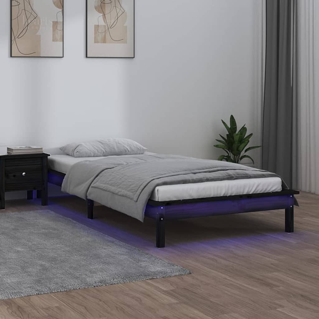Πλαίσιο Κρεβατιού με LED Μαύρο 100 x 200 εκ. από Μασίφ Ξύλο - Pakobazaar