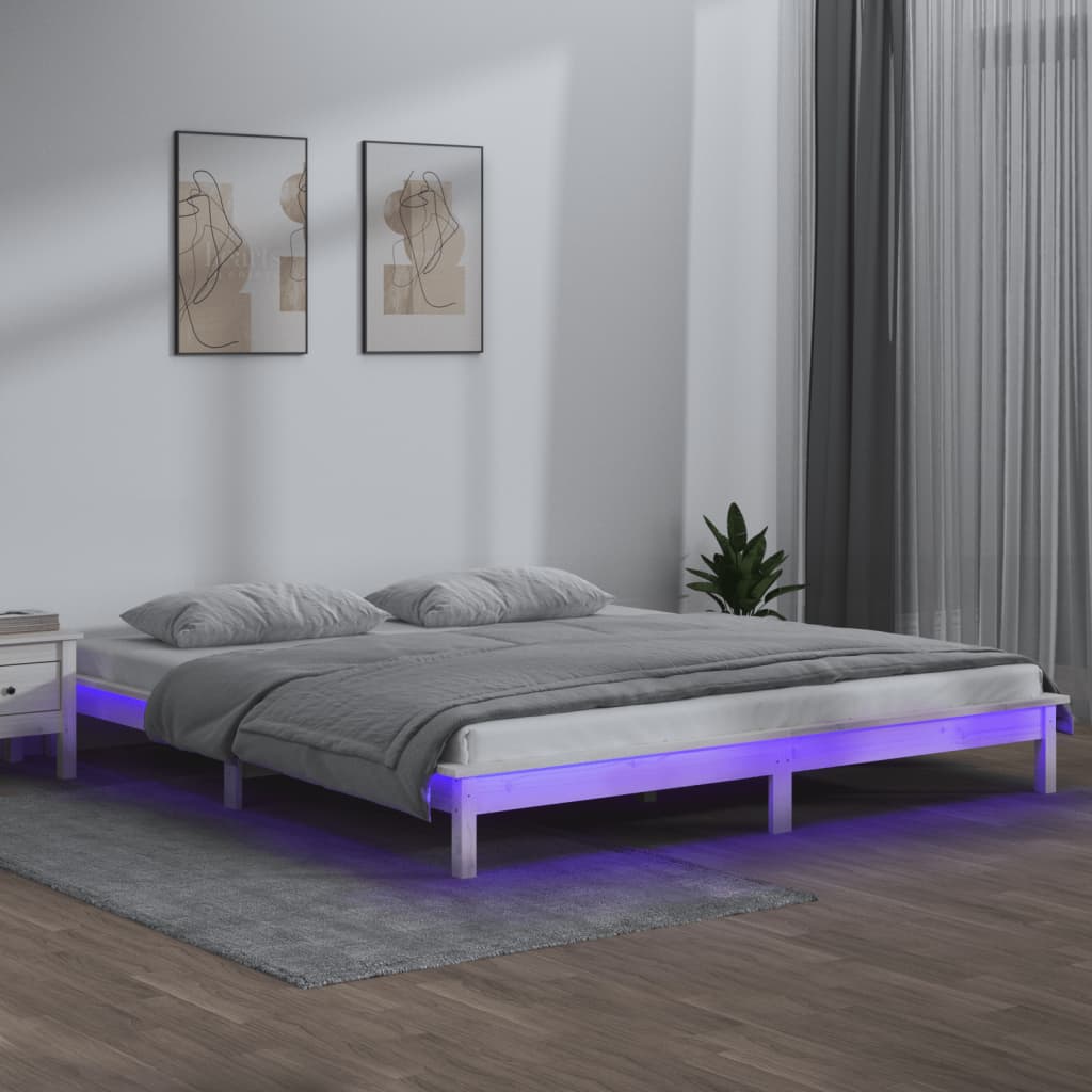 Πλαίσιο Κρεβατιού με LED Λευκό 140 x 200 εκ. από Μασίφ Ξύλο - Pakobazaar