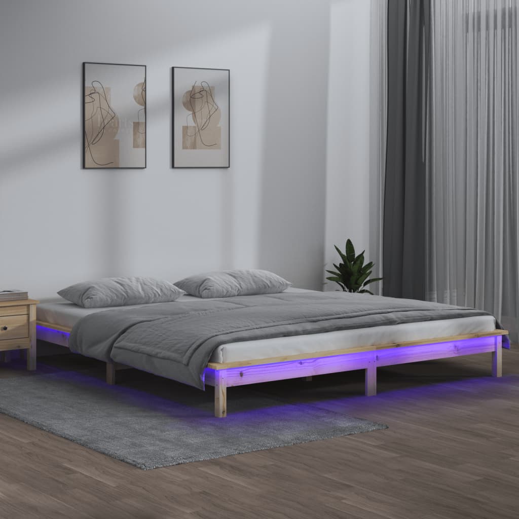 Πλαίσιο Κρεβατιού με LED 150 x 200 εκ. King Size Μασίφ Ξύλο - Pakobazaar